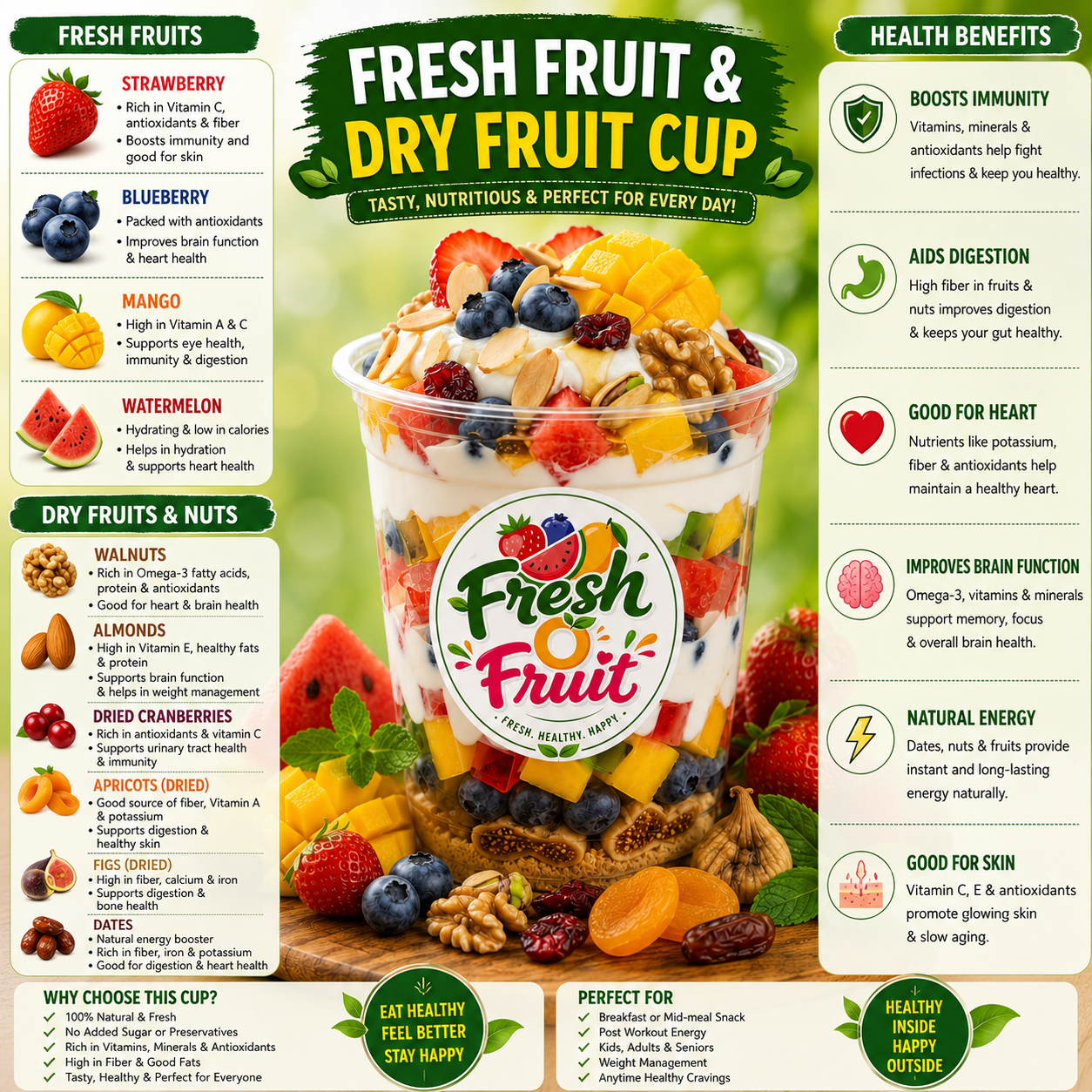 Mix Fruit Cup with Cream & Nuts β Fresh, Healthy & Ready to Eat